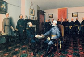 painting of Civil War meeting over desk