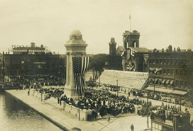 sepia photo of celebration in Clinton Square