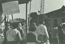 Black and white photo of protesters